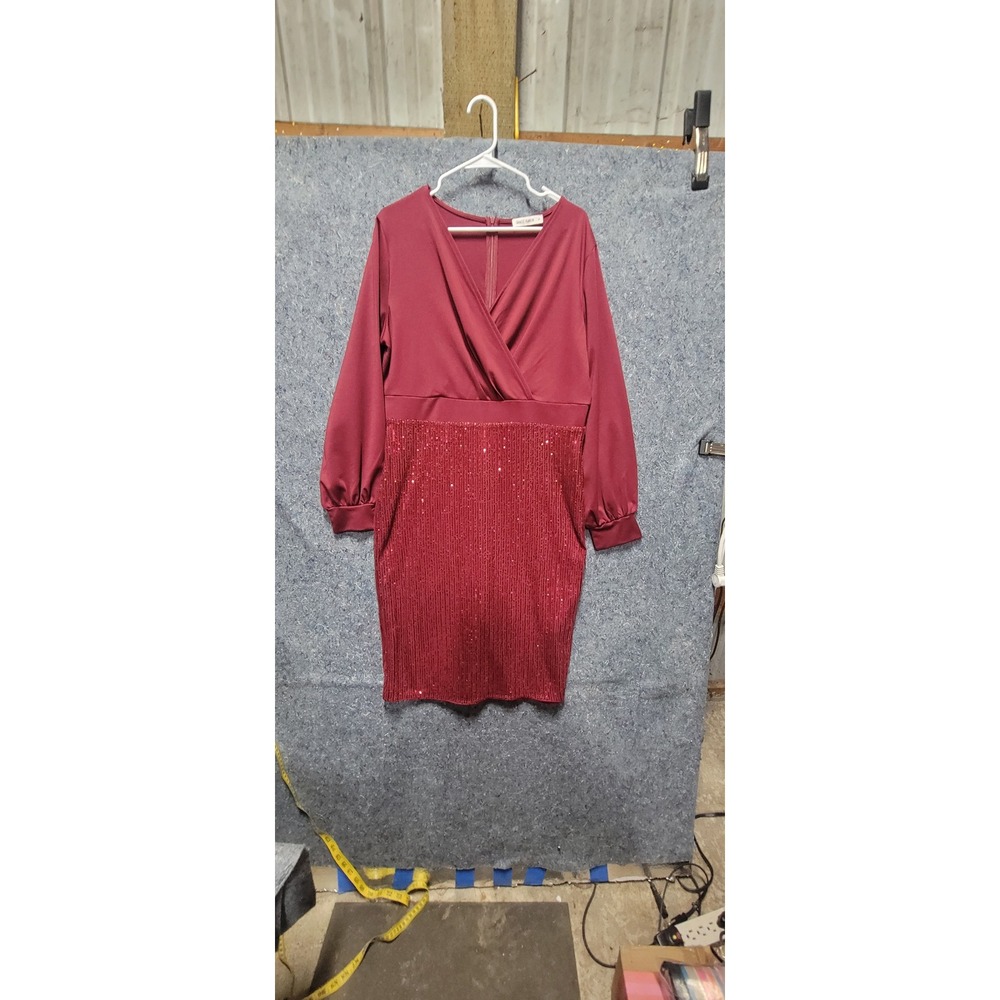 Grace‎ Karin Red Sequin Midi V Neck Cocktail Party Dress Size XL